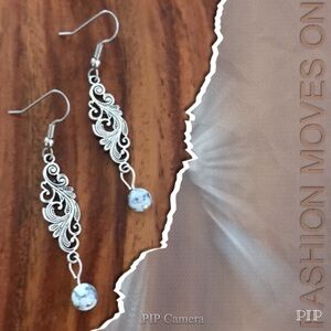 Pewter Drop Black & White Earrings